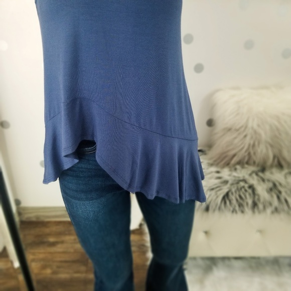 Denim Blue Fall Casual Basic Tops Women’s Navy Summer Muscle Tank Ruffle Tops - Picture 8 of 9